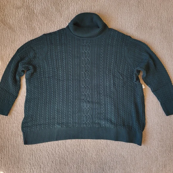 Women’s Plus Size Forest Green Cable Knit Turtleneck Sweater – Size 5XL – NWT - Picture 2 of 7